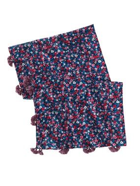 Lands' End Navy Floral Tassel Wrap / Sarong